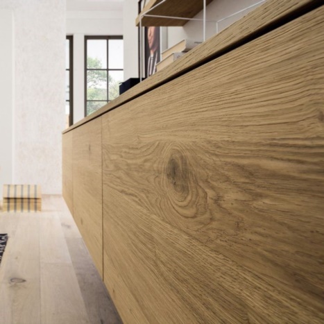 Particolare cucina Zenzero rovere naturale con venatura orizzontale 